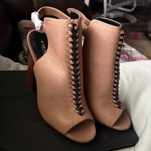 Coach Brown Peep-Toe Lace-Up Heeled Boots